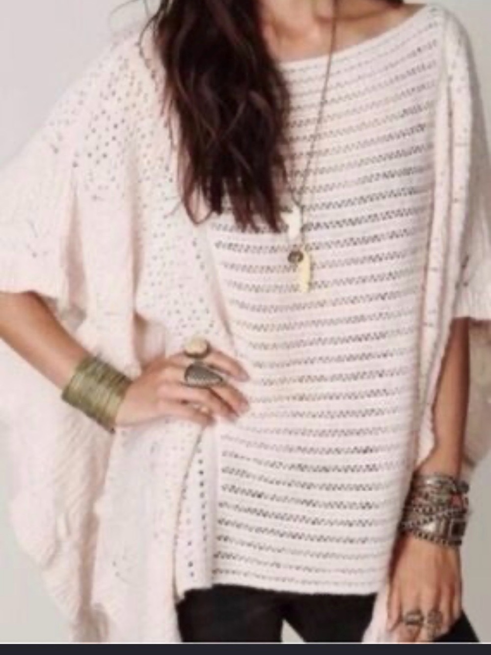 Free People Cream Open-Knit Off-the-Shoulder Sweater